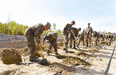 嘉峪关：杜志雄与驻嘉部队官兵参加植树绿化活动