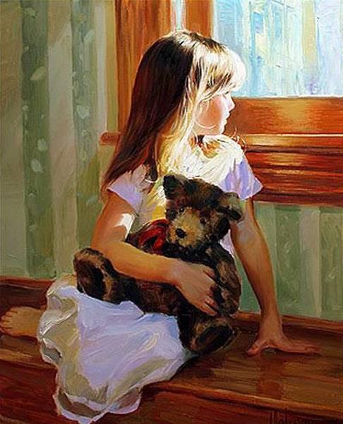 油画中的女童:俄罗斯 vladimir volegov 作品