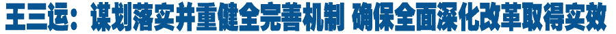 王三运：谋划落实并重健全完善机制 确保全面深化改革取得实效