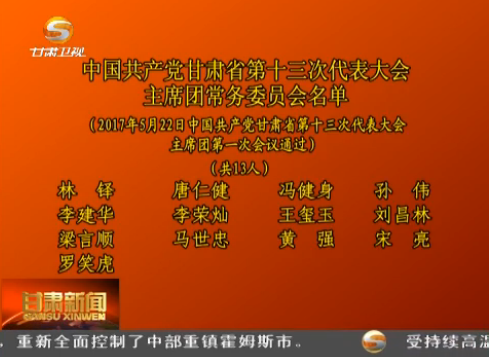 中国共产党甘肃省第十三次代表大会主席团常务委员会名单