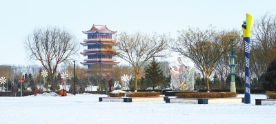 雪后初霁 玉门市玉泽湖公园景色迷人