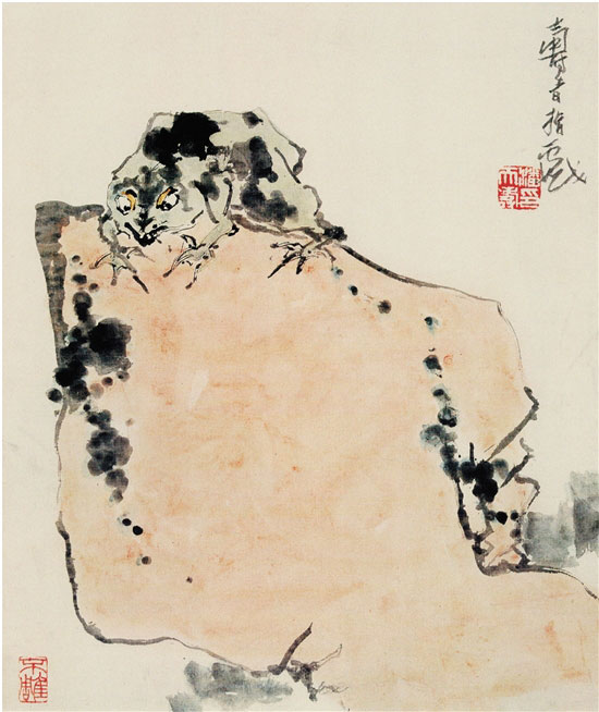 潘天寿 蛙石图(一) 58.6×48.2cm 纸本设色 1960年 潘天寿纪念馆存