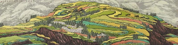 丁杰水墨画作品《多彩哈尼》