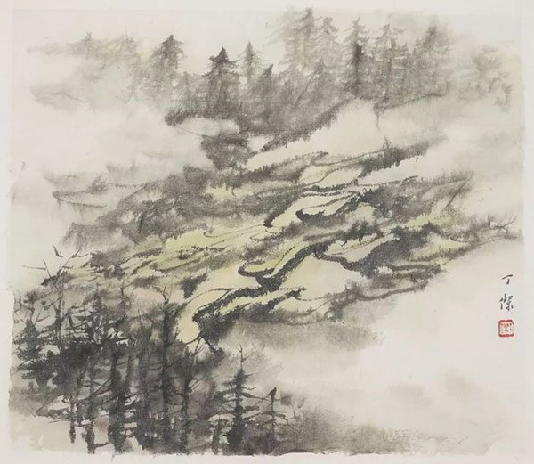 丁杰水墨画作品《梯田系列之一》