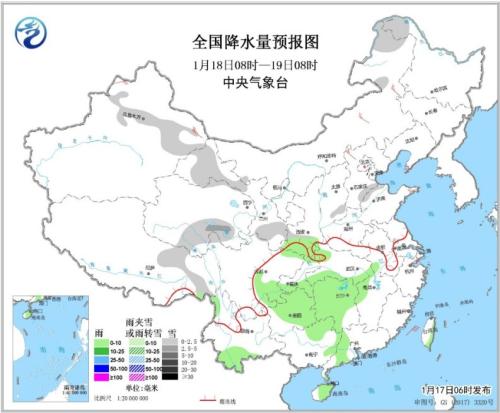 全国降水量预报图(1月18日08时-19日08时) 全国降水量预报图(1月18日08时-19日08时)