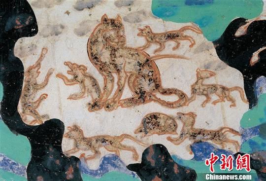 图为《萨埵太子本生故事画之群虎》出自莫高窟第301窟(北周)。敦煌研究院供图 图为《萨埵太子本生故事画之群虎》出自莫高窟第301窟(北周)。敦煌研究院供图