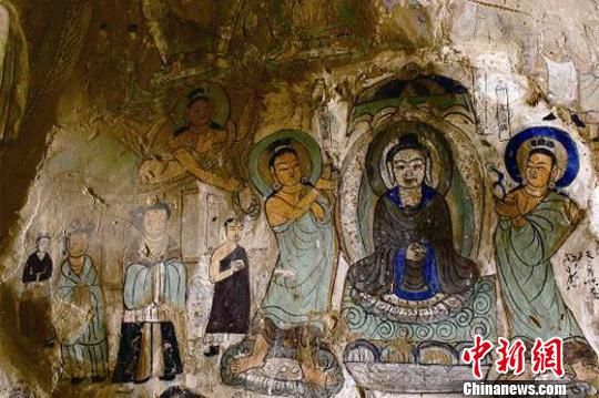 图为炳灵寺169窟11龛壁画《说法图》(西秦)。 甘肃省文物局供图 图为炳灵寺169窟11龛壁画《说法图》(西秦)。 甘肃省文物局供图