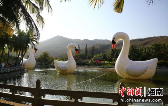 三亚南山景区工作人员在安装“吉祥三宝”网红打卡景观。陈文武摄 三亚南山景区工作人员在安装“吉祥三宝”网红打卡景观。陈文武摄