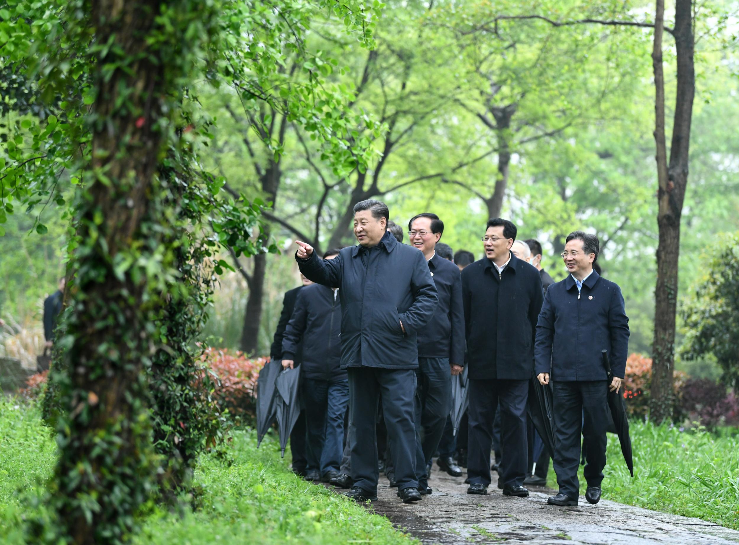 3月31日，习近平在杭州西溪国家湿地公园察看湿地保护利用情况。