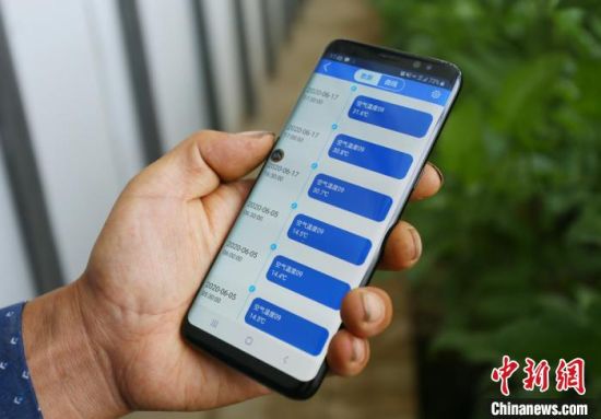 武威市凉州区日光温室种植已进入“智慧时代”,农户从手机APP上就可实时监测到大棚的空气温湿度、土壤温湿度、二氧化碳浓度等数据。 高展 摄 武威市凉州区日光温室种植已进入“智慧时代”,农户从手机APP上就可实时监测到大棚的空气温湿度、土壤温湿度、二氧化碳浓度等数据。 高展 摄