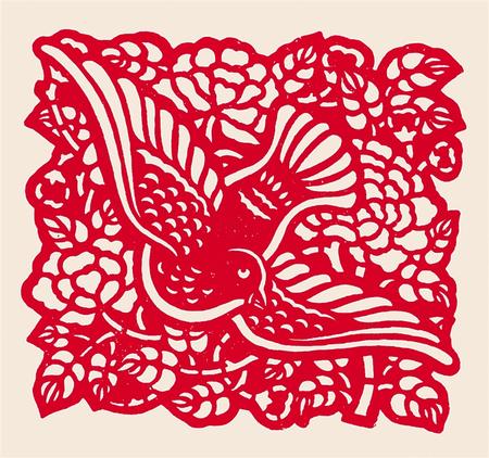 花与鸽子〔剪纸〕
