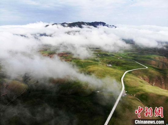 夏日，甘肃张掖市肃南县祁连山区雨后云雾缭绕似画卷。(资料图) 杨艳敏 摄