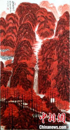 谢石山画作《红色井冈山》。受访者供图 谢石山画作《红色井冈山》。受访者供图