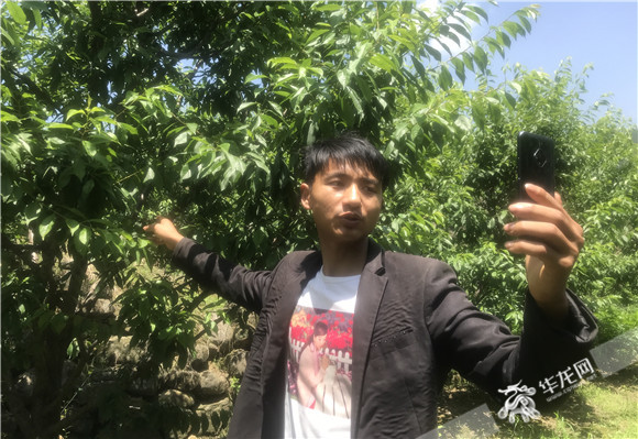 3彭斌正在录制短视频，分享种植经验和田间趣事。华龙网-新重庆客户端记者 陈美西摄