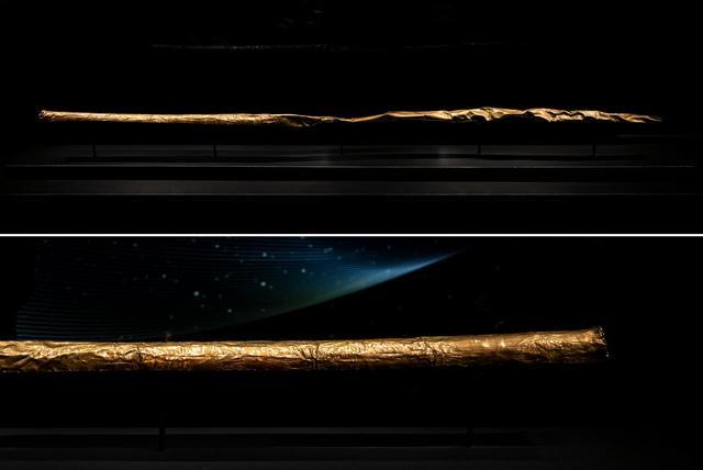 三星堆镇馆之宝之一金杖。 图片来源:新华社 点击进入下一页