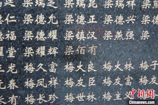 图为刻有“梁佰有”名字的英明墙。　甘肃省退役军人事务厅供图