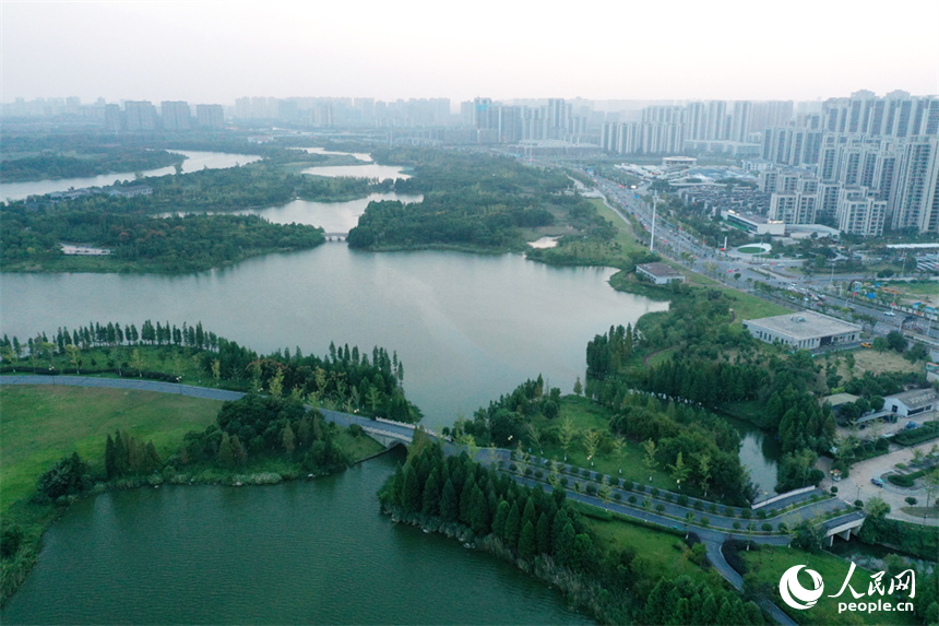 南昌市象湖城市湿地公园发挥了城市“绿肺、绿肾”功能,让人们享受城市里的亲水空间。 人民网记者 时雨摄