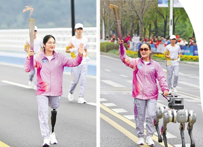 智能导盲犬、仿生腿首次亮相!科技创新融入亚残运火炬传递 智能导盲犬、仿生腿首次亮相!科技创新融入亚残运火炬传递