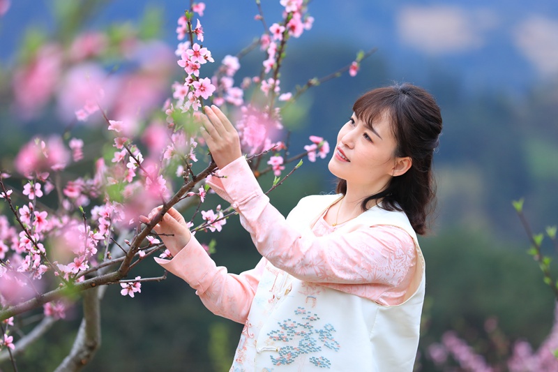 8. 3月27日 慕名前来的游客正在花海中赏花打卡。(潘文 摄)