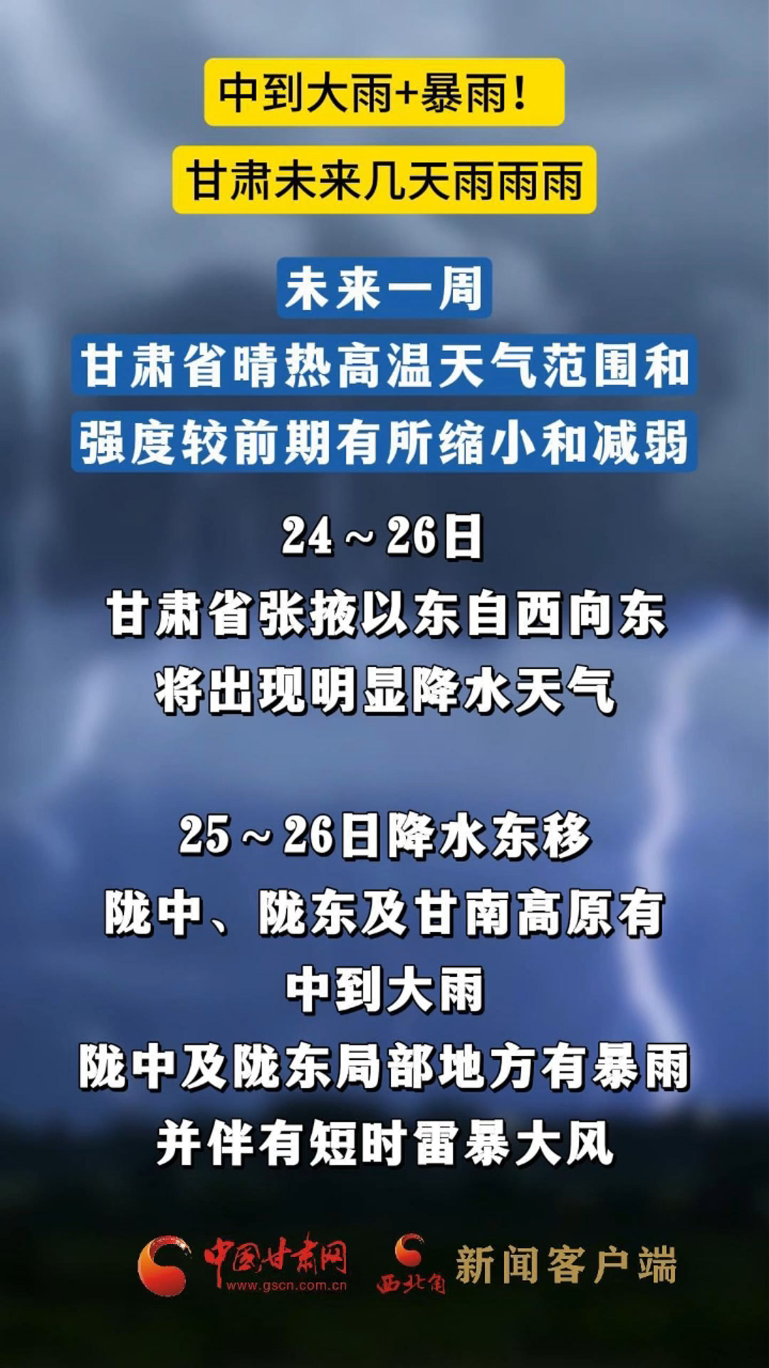 中到大雨+暴雨！甘肃未来几天雨雨雨