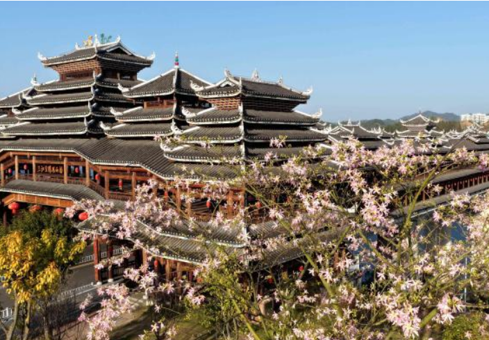 广西三江侗乡：花映廊桥美如画