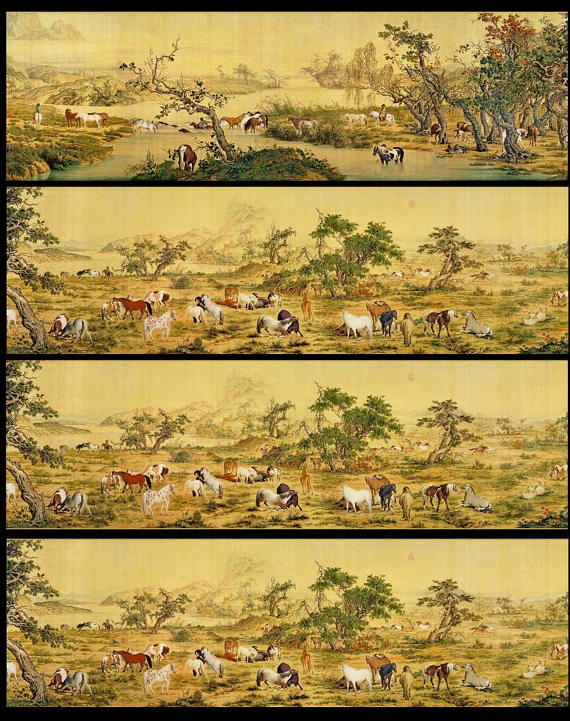 郎世宁《百骏图》中国十大传世名画之一.