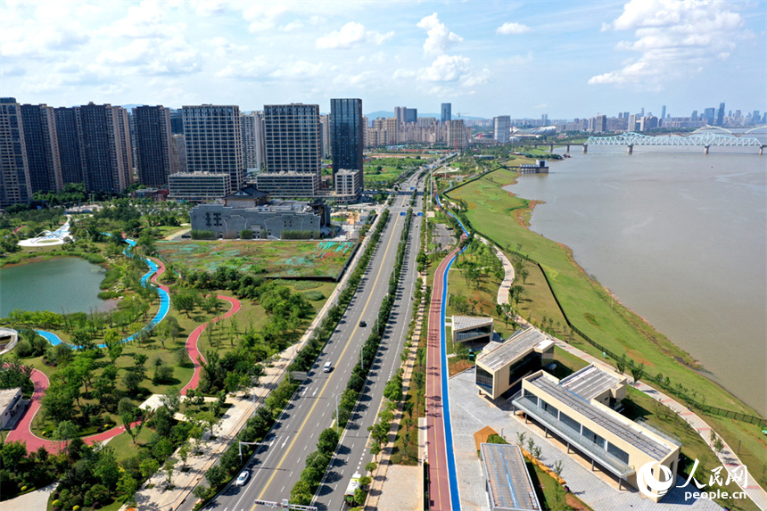 南昌市红谷滩区,赣江沿岸的市民公园绿意盎然.人民网记者 时雨摄