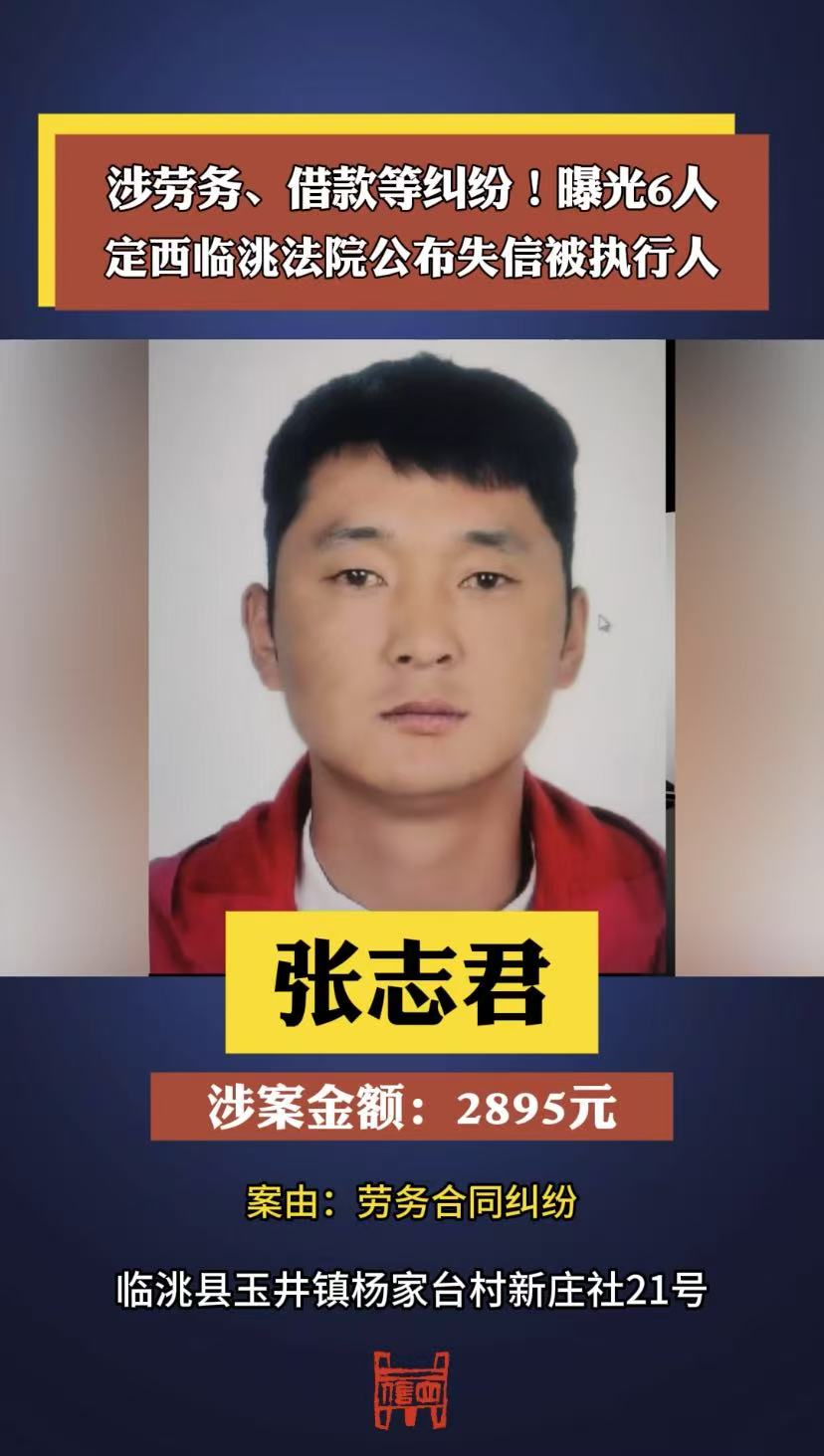 涉劳务、借款等纠纷，曝光6人！定西临洮法院公布失信被执行人