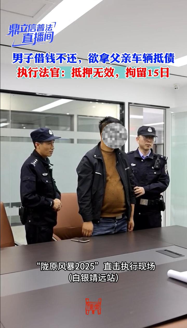 男子借钱不还，欲拿父亲车辆抵债 执行法官：抵押无效，拘留15日