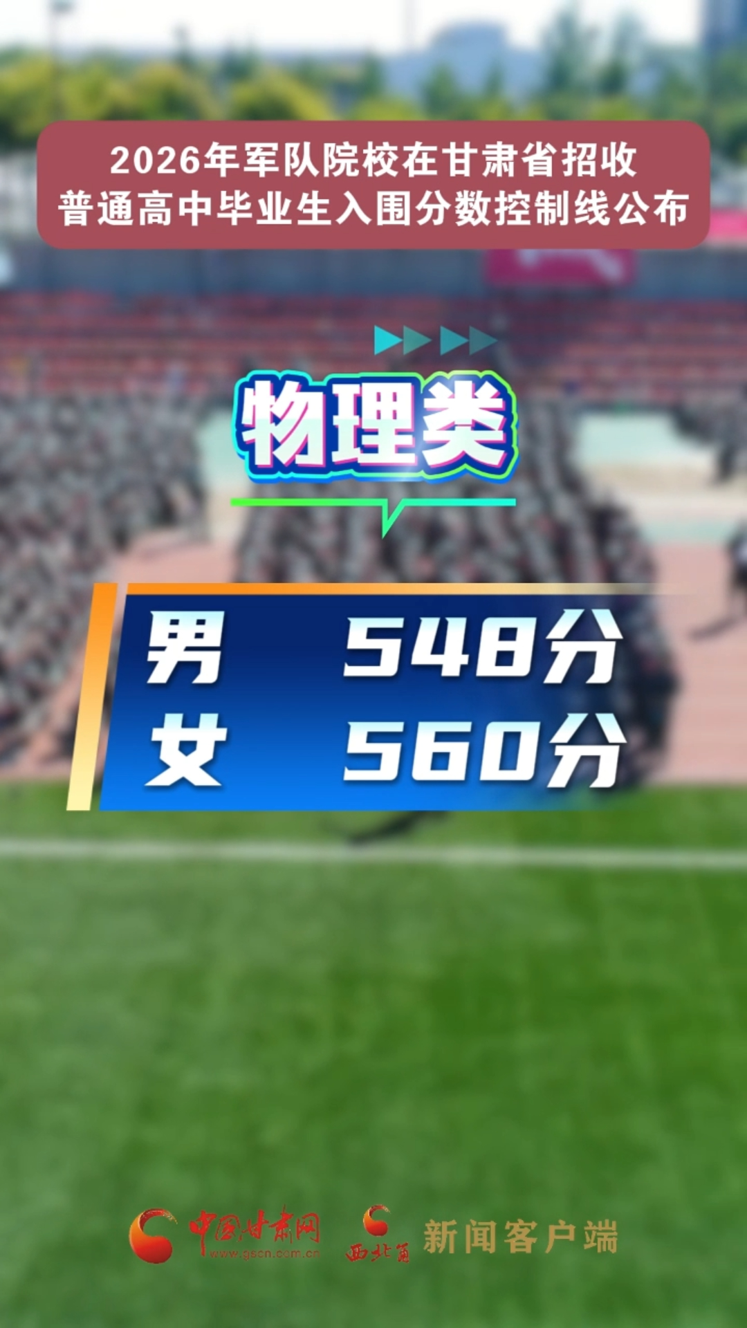 2026年军队院校在甘肃省招收普通高中毕业生入围分数控制线公布