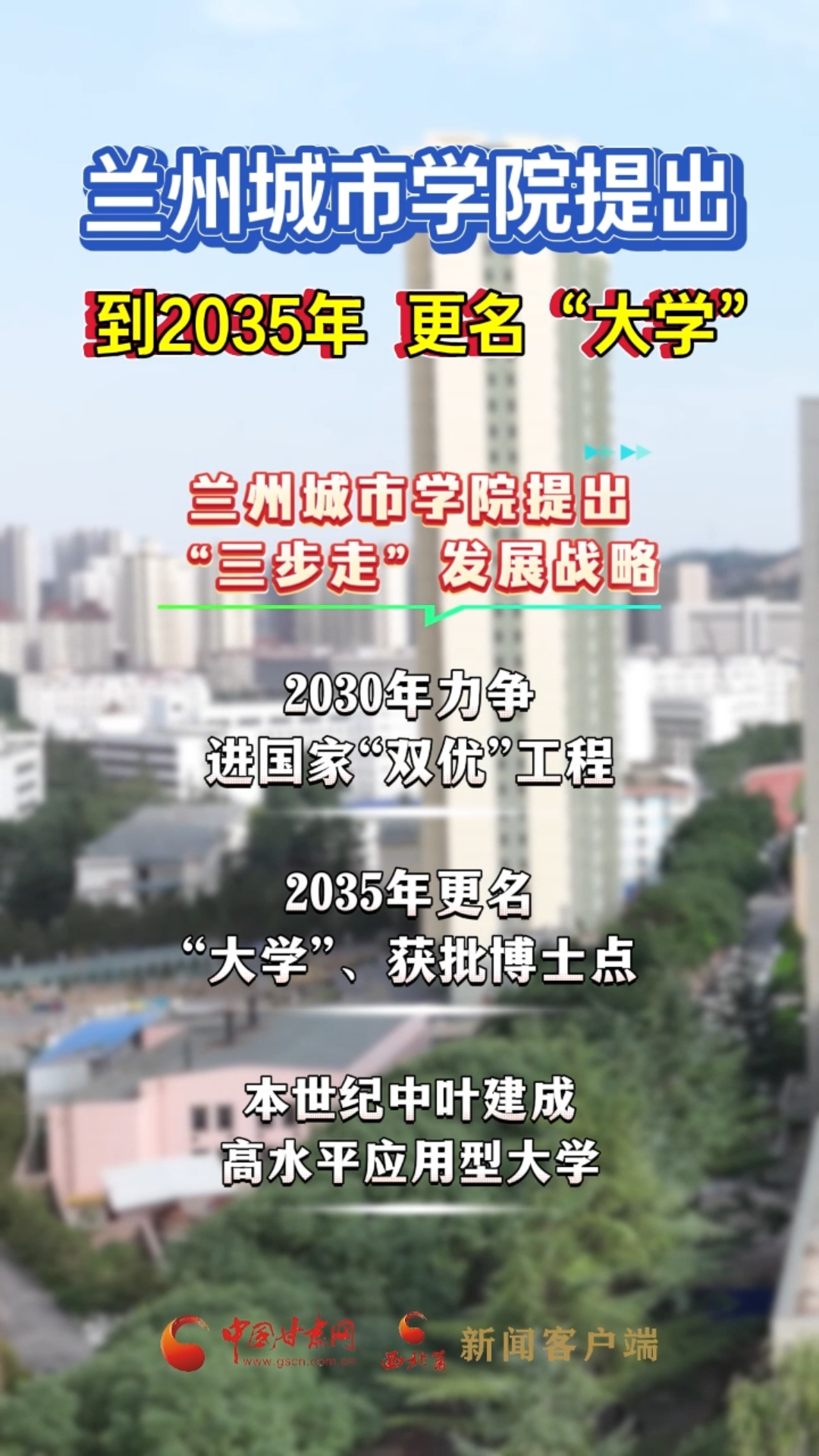 兰州城市学院提出： 到2035年 更名“大学”